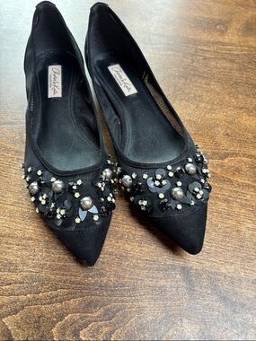 Charles David Black Pointed-Toe Embellished Flats